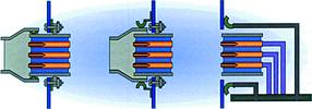 Figure 3. Connector shielding. (Left) shield provided by two gaskets between the backshell and connector body and the connector body and enclosure shell. (Middle) shield provided by external gasket from the connector backshell and enclosure shell. (Right) shield provided by shielding the mating connector on the interior of the enclosure and placing the gasket against the backside of the enclosure shell